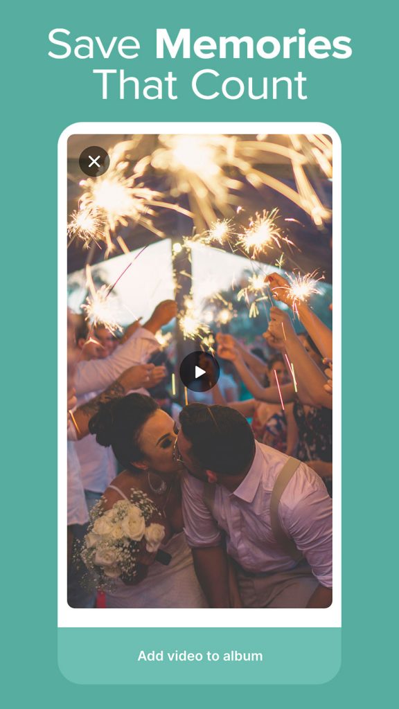 Save memories that count app screen showing people celebrating