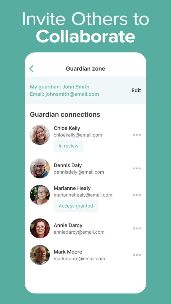 app screen showing how to invite loved ones to see and hear memories