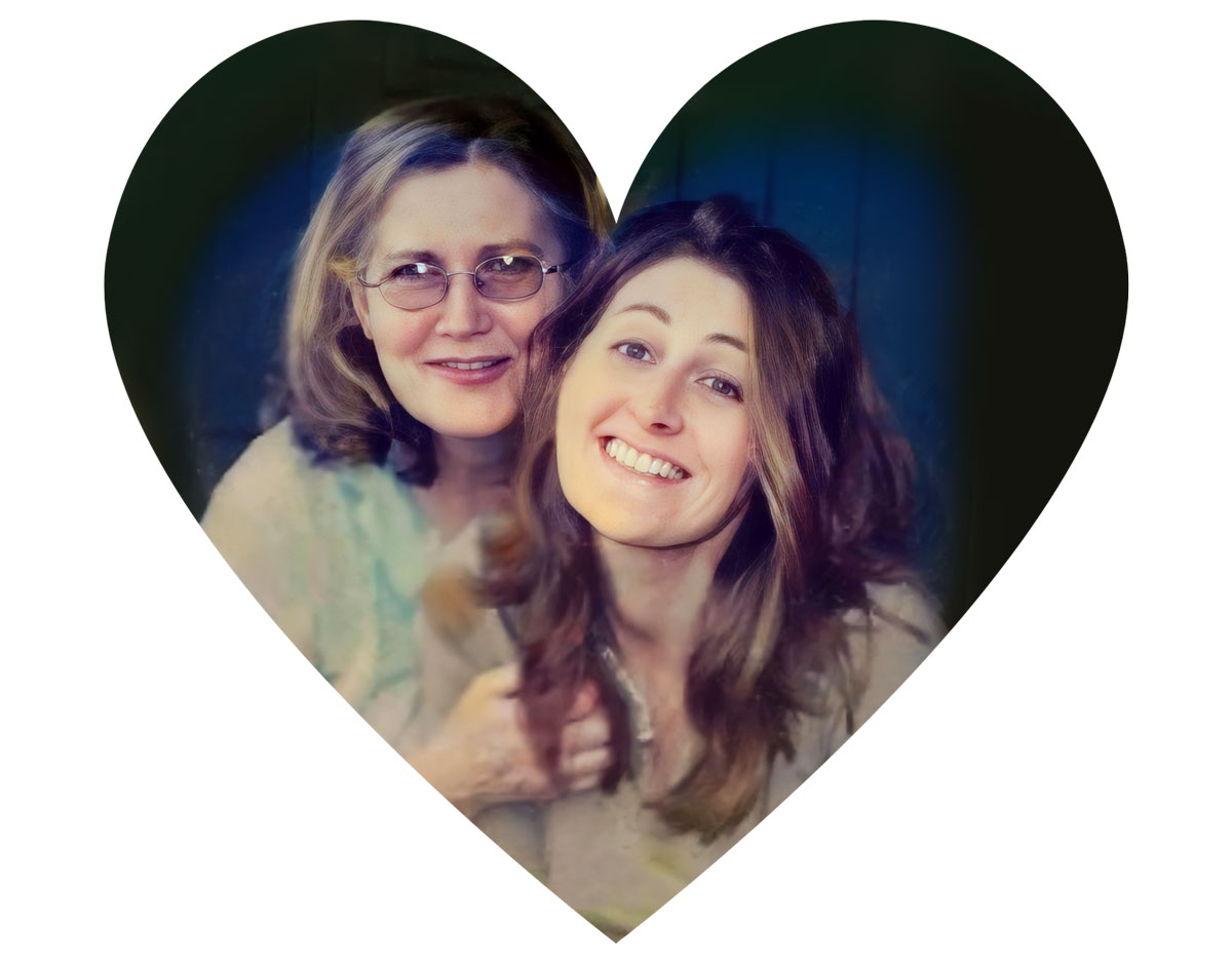Tracy with her mother in a heart-shaped photo